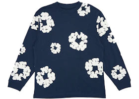 Denim Tears Long Sleeve Cotton Wreath T-shirt Navy - vue 360