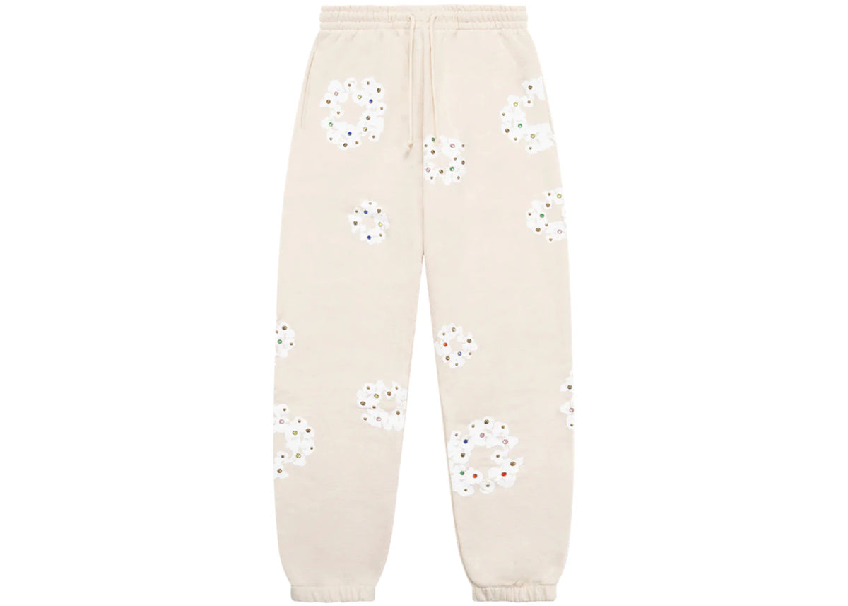 Denim Tears Rhinestone Cotton Wreath Sweatpants Oatmeal - vue 360