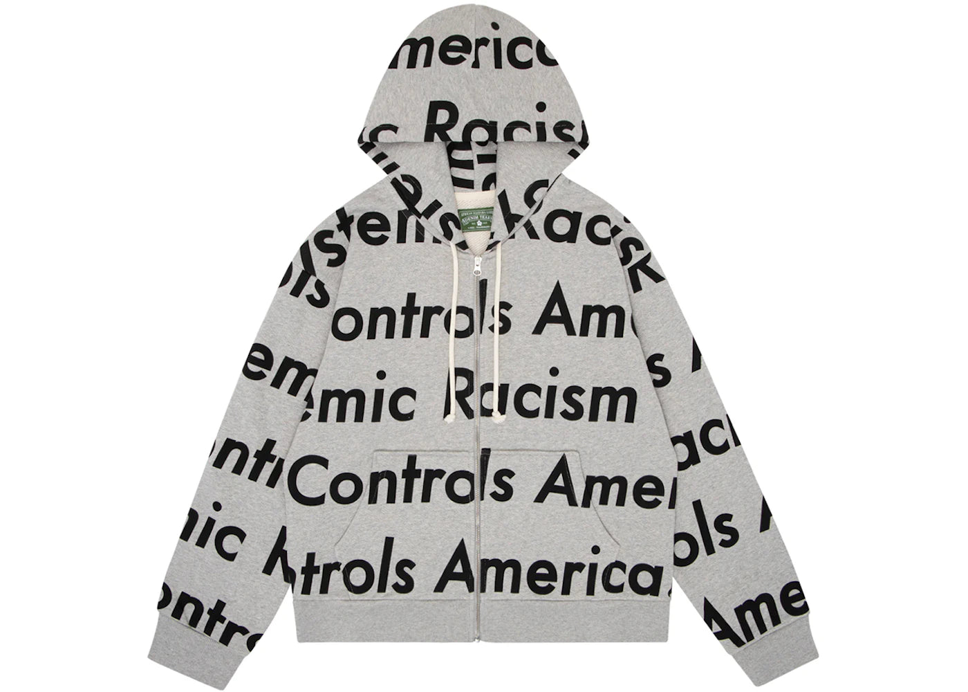 Denim Tears x Arthur Jafa Systemic Racism Controls America Zip Up Hoodie Heather Grey - vue secondaire A