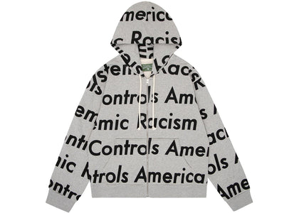 Denim Tears x Arthur Jafa Systemic Racism Controls America Zip Up Hoodie Heather Grey - apparel view 2
