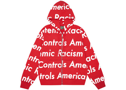 Denim Tears x Arthur Jafa Systemic Racism Controls America Zip Up Hoodie Red - apparel view 2