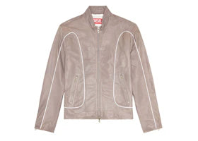 Diesel L-Krix Leather Biker Jacket with Piping Light Grey - vue 360