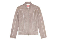 Diesel L-Krix Leather Biker Jacket with Piping Light Grey