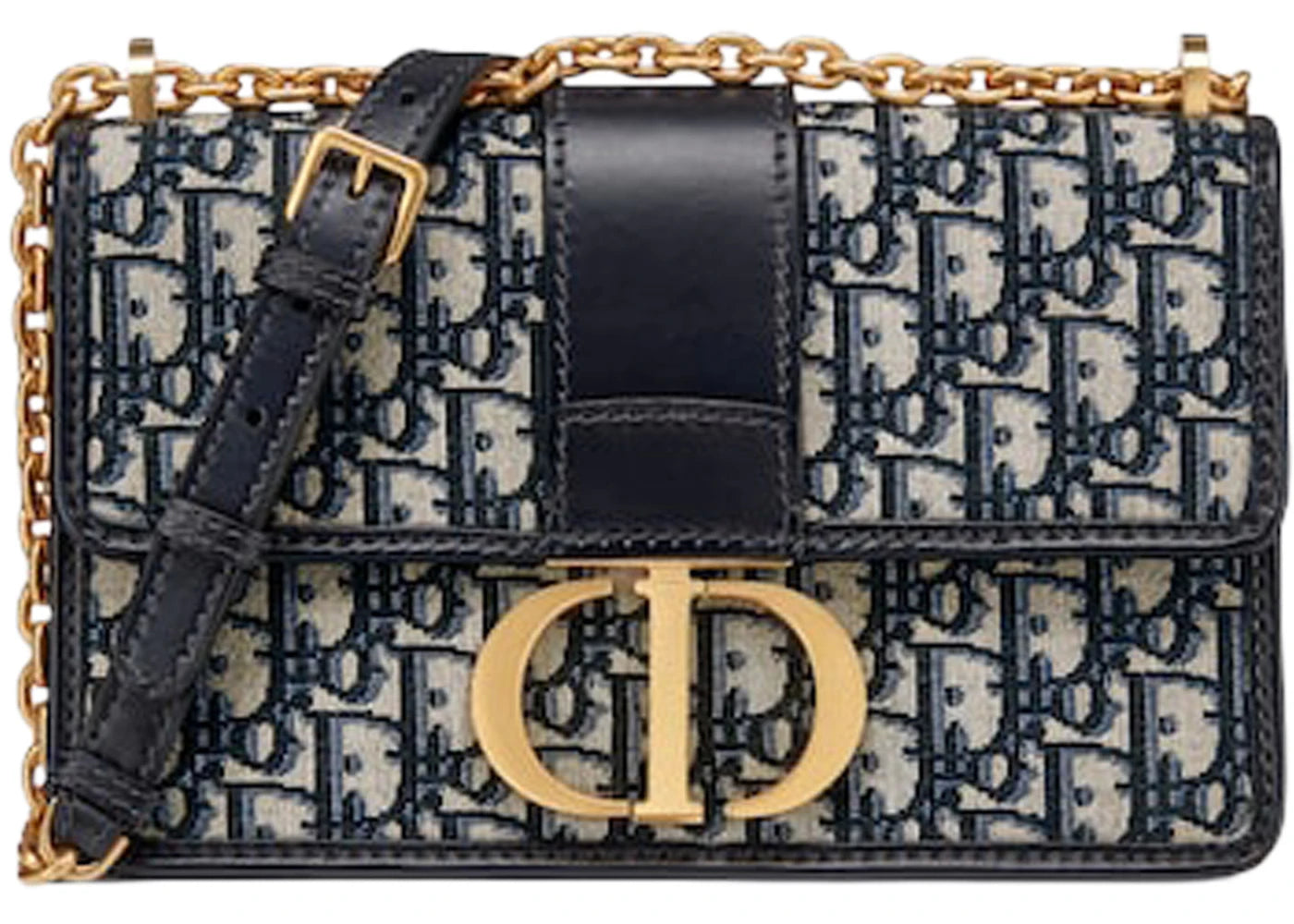 Dior 30 Montaigne Chain Bag Dior Oblique Jacquard Blue - vue 360