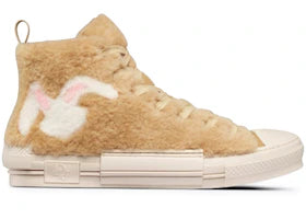 Dior B23 High Top ERL Beige Shearling with Rabbit Motif - vue 360