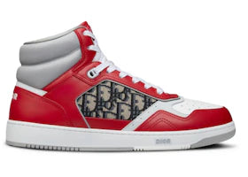 Dior B27 High Red Gray and White Smooth Calfskin with Beige and Black Dior Oblique Jacquard - vue 360