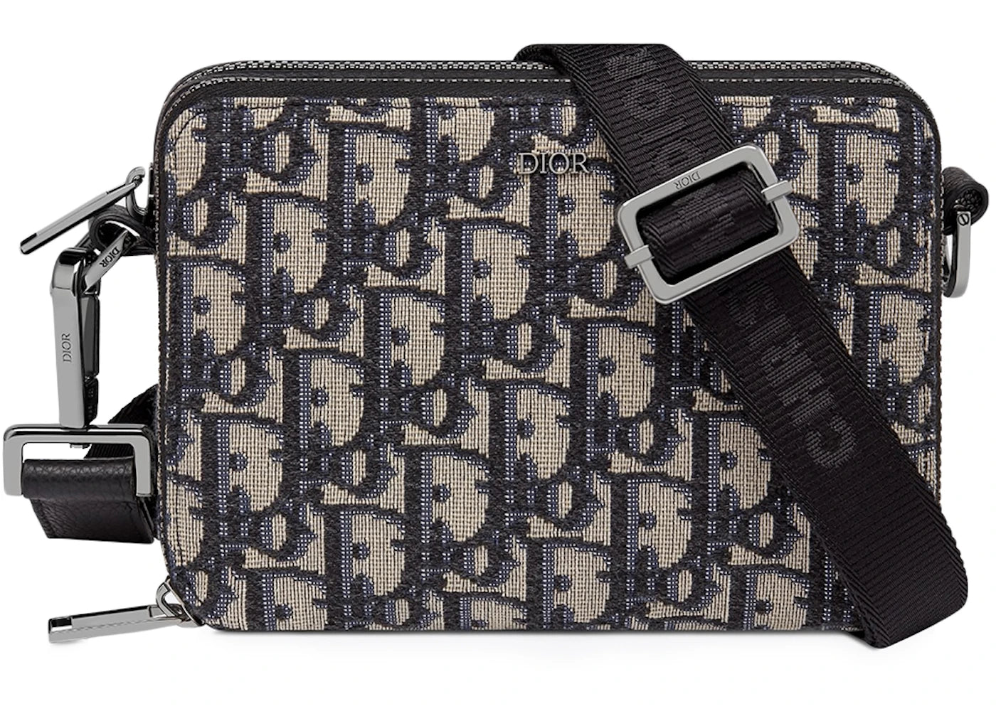 Dior Pouch with Shoulder Strap Oblique Jacquard Beige/Black - vue 360
