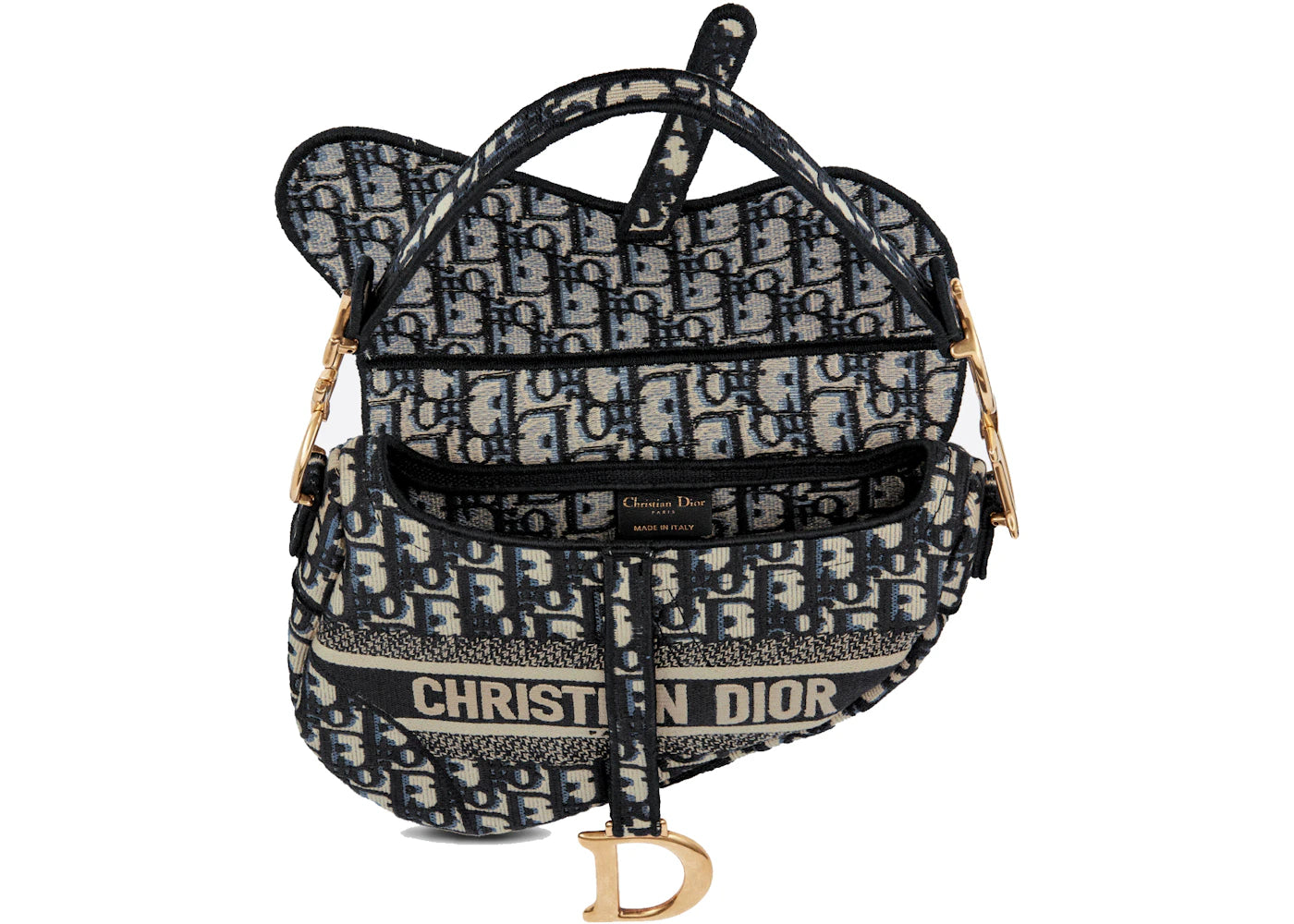 Dior Satteltasche mit Dior Oblique-Stickerei, Blau - vue secondaire A