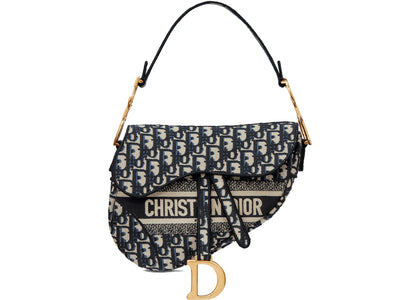 Dior Saddle Bag Dior Oblique Embroidery Blue - authentic Dior product
