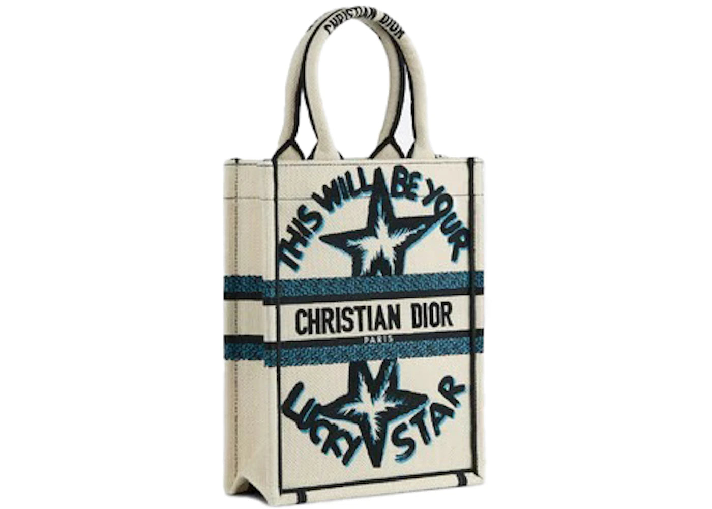 Dior Vertical Book Tote Lucky Star Embroidery White Multicolor - vue 360
