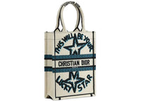 Dior Vertical Book Tote Lucky Star Embroidery White Multicolor