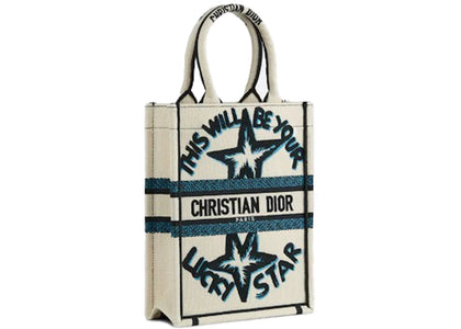 Dior Vertical Book Tote Lucky Star Embroidery White Multicolor - authentic Dior product