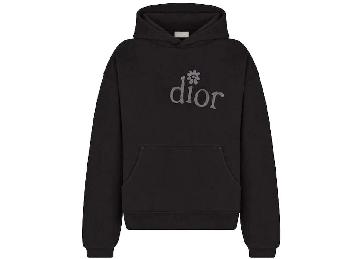 Dior x ERL Hooded Relaxed Fit Sweatshirt Black Cotton Fleece - vue 360