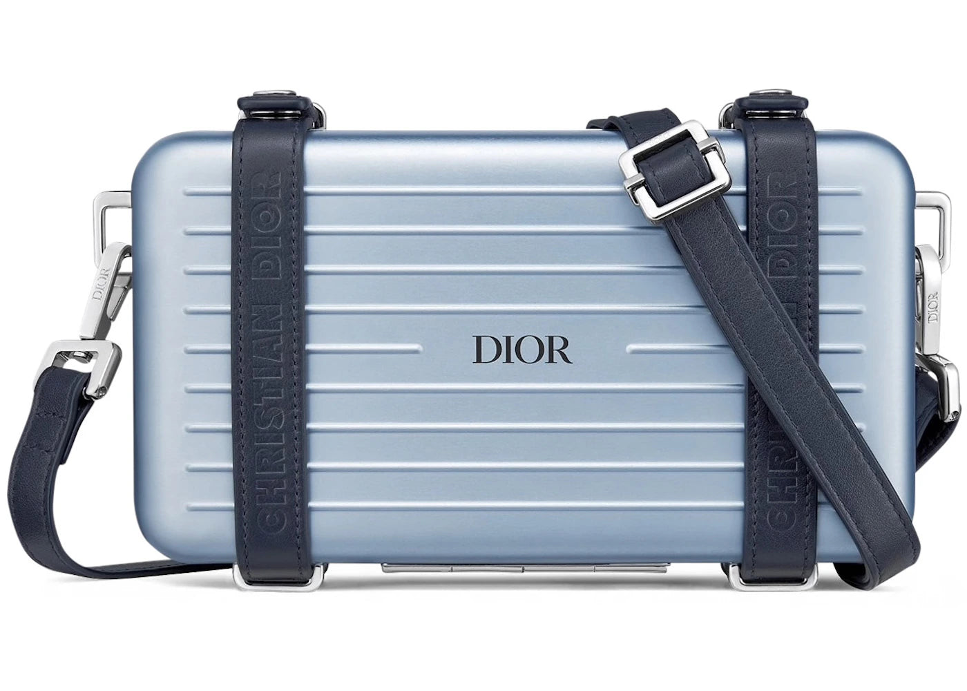 Dior x RIMOWA Personal Clutch mit Riemen, Aluminiumblau - vue 360