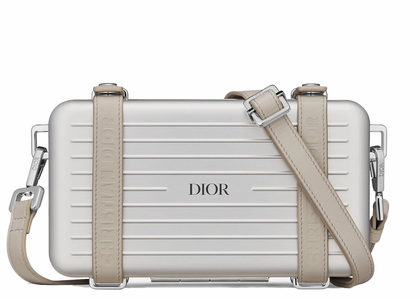 Dior x RIMOWA Personal Clutch On Strap Aluminium Silver - vue 360