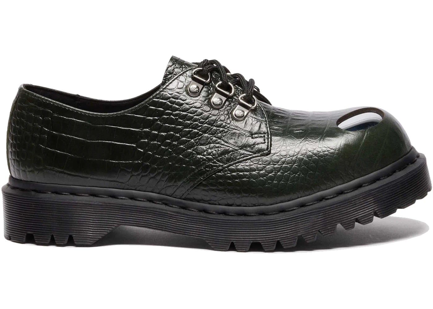 Dr. Martens 1461 Bex Steel Toe Leather Shoes Forest Green Croc Embossed Analine - vue 360