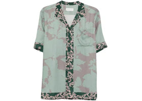 Dries Van Noten Archive Floral Placed Border Print Shirt Petrol