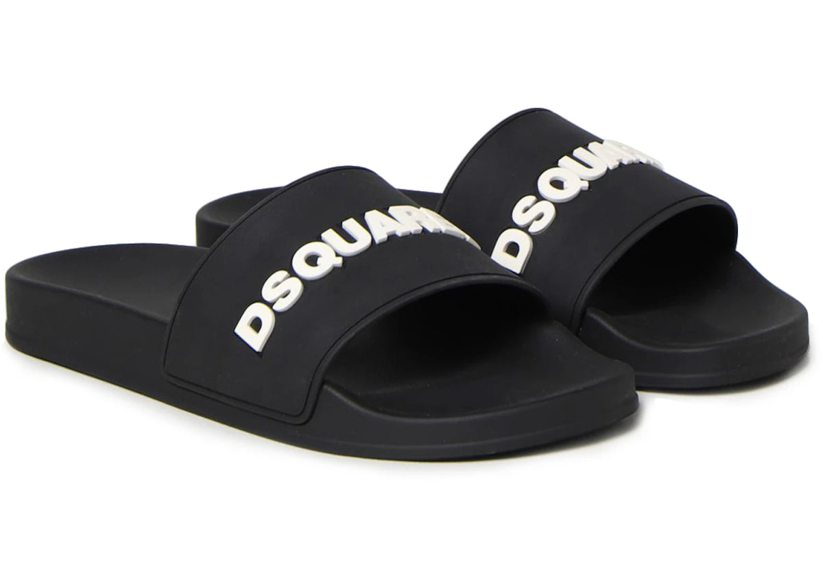 Dsquared2 Logo Pool Slides Black White Black - vue secondaire A