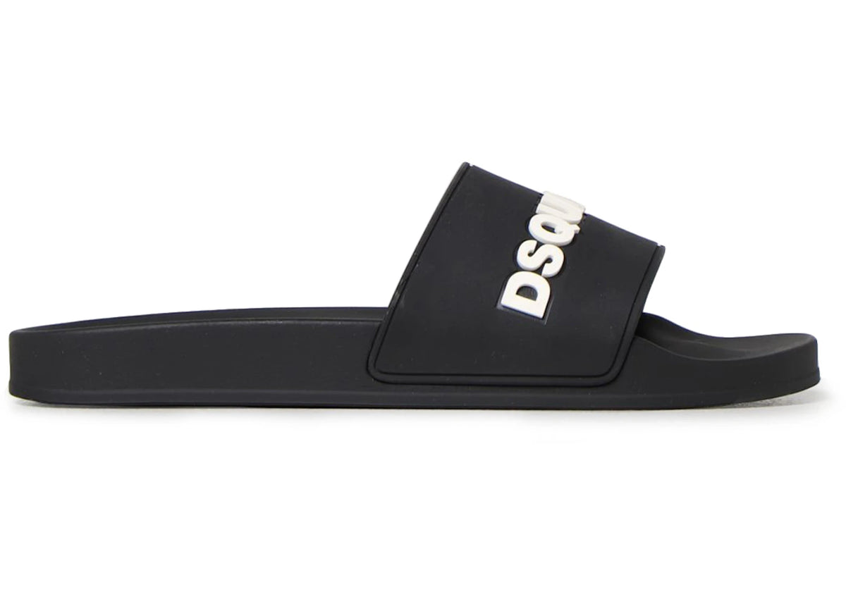 Dsquared2 Logo Pool Slides Black White Black - vue 360