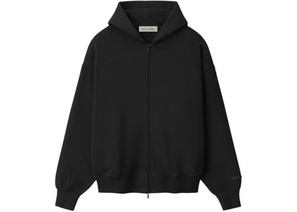 Fear of God Essentials Classic Zip-Up Hoodie (SS26) Vintage Black/White - apparel view 2