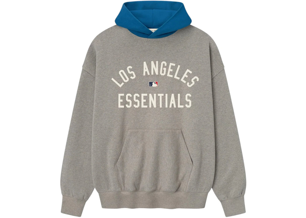 Fear of God Essentials Dodgers Sport Hoodie Concrete Heather/Blue Sapphire - vue 360