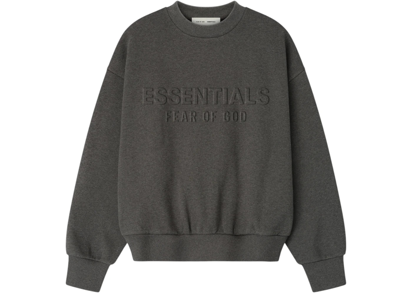Fear of God Essentials Embossed Classic Crewneck Sweatshirt Charcoal Heather - vue 360