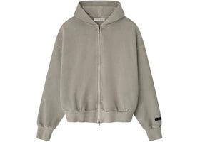 Fear of God Essentials Embroidered Classic Full Zip Hoodie Smoke Grey - vue 360
