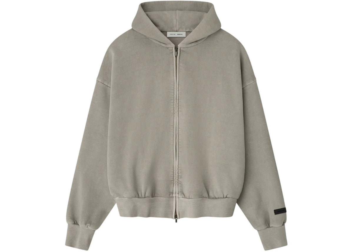 Fear of God Essentials Embroidered Classic Full Zip Hoodie Smoke Grey - vue 360