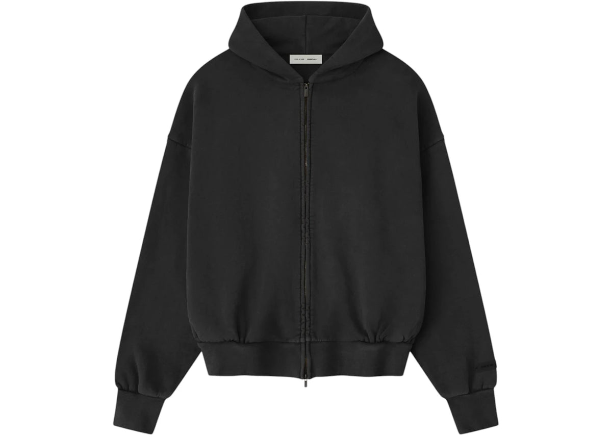 Fear of God Essentials Embroidered Classic Full Zip Hoodie Vintage Black - vue secondaire A