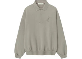 Fear of God Essentials Embroidered Classic Polo Sweatshirt Smoke Grey - vue 360