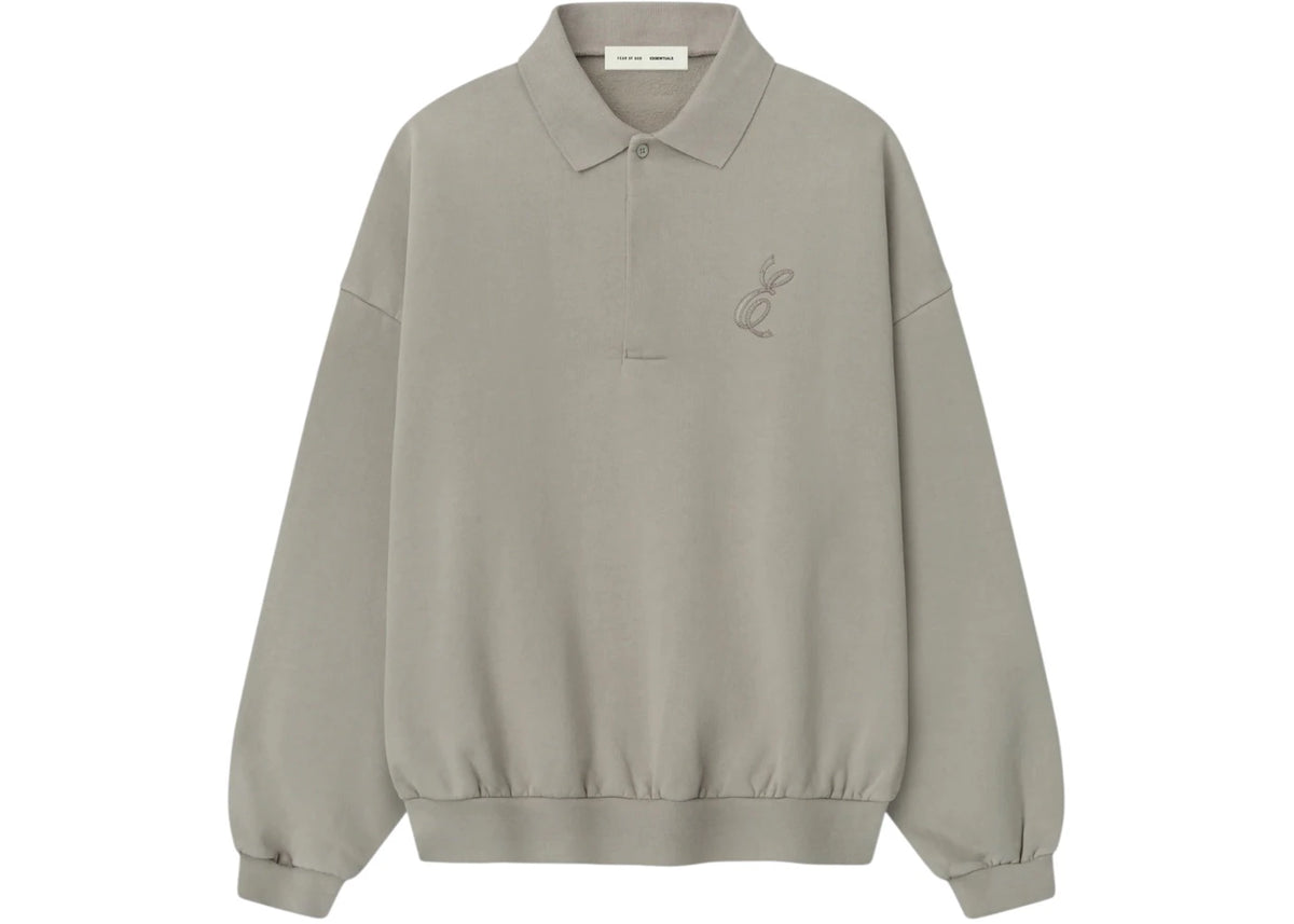 Fear of God Essentials Embroidered Classic Polo Sweatshirt Smoke Grey - vue 360