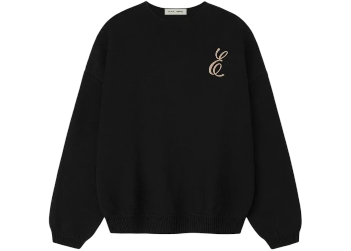 Fear of God Essentials Embroidered Waffle Crewneck Sweater Vintage Black - vue 360