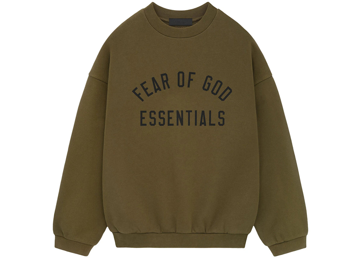 Fear of God Essentials Fleece Crewneck Olive - vue 360