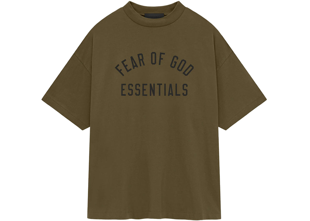 Fear of God Essentials Jersey Crewneck Tee Olive - vue 360
