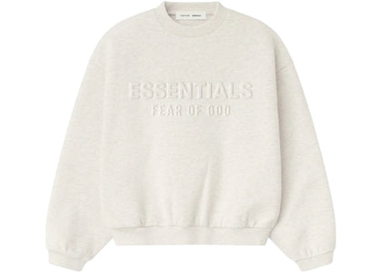 Fear of God Essentials Kids Embossed Classic Crewneck Sweatshirt Oatmeal Heather - apparel view 2