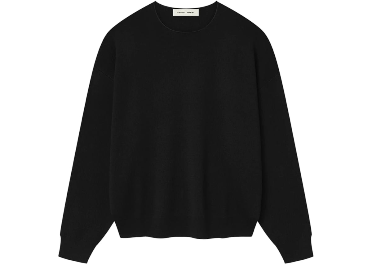 Fear of God Essentials Merino Long Sleeve Crewneck Sweater Jet Black - vue secondaire A