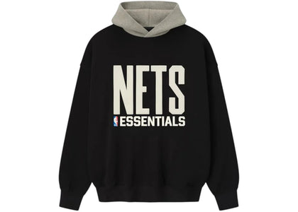 Fear of God Essentials Nets Sport Hoodie Black/Warm Heather - authentic Fear of God apparel