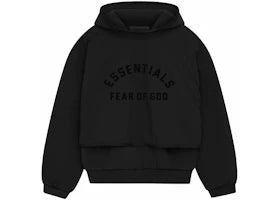 Fear of God Essentials Nylon Fleece Hooded Sweater Jet Black/Jet Black - authentic Fear of God apparel