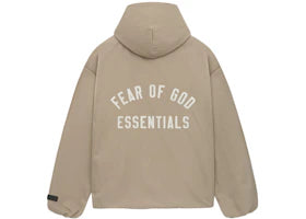 Fear of God Essentials Textured Nylon Hooded Coaches Jacket Desert Sand