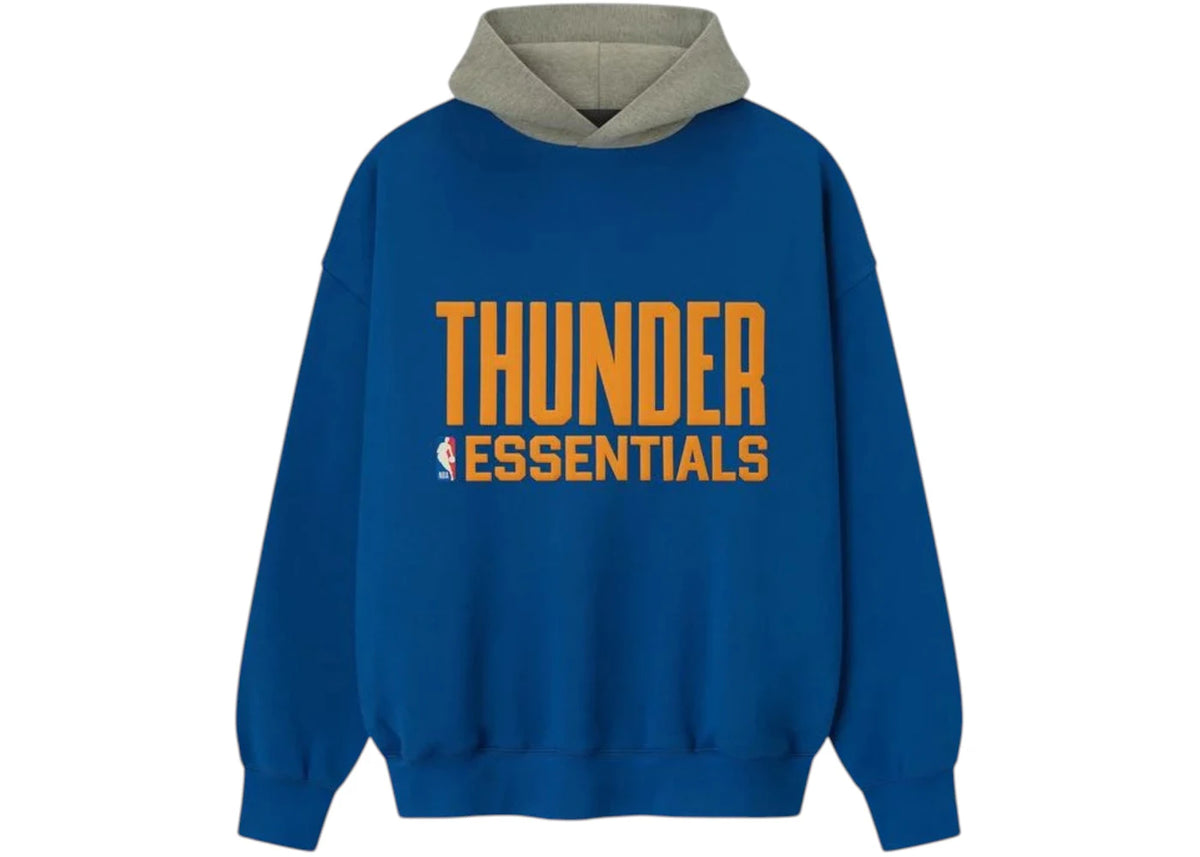 Fear of God Essentials Thunder Sport Hoodie Blue/Concrete Heather - vue 360