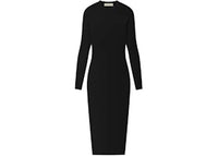 Fear of God Essentials Womens Rib Knit Fitted Long Sleeve Dress Vintage Black