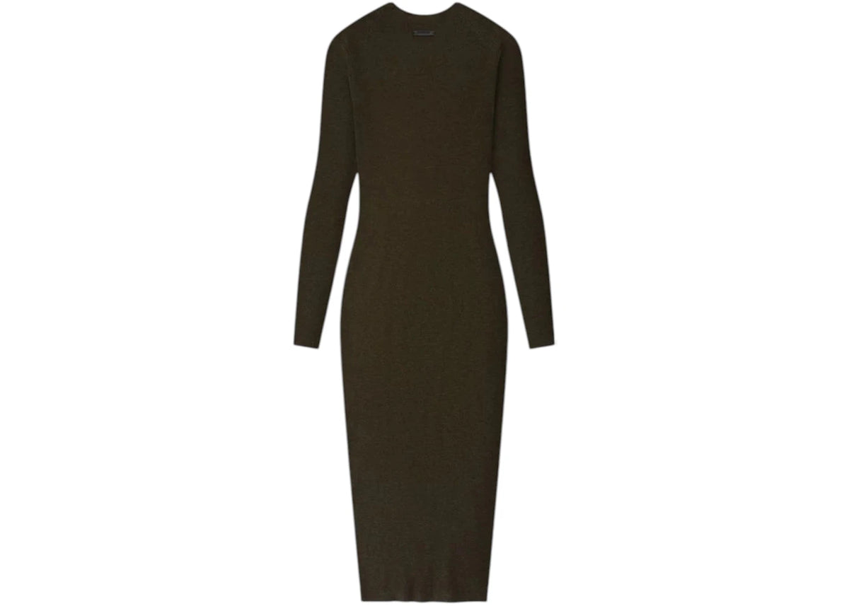 Fear of God Essentials Womens Rib Long Sleeve Dress Brown - vue secondaire B