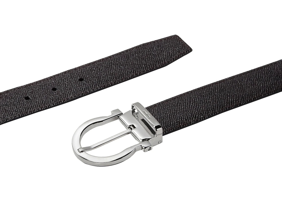 Ferragamo Reversible And Adjustable Gancini Belt Stamped Black/Hickory - vue secondaire A