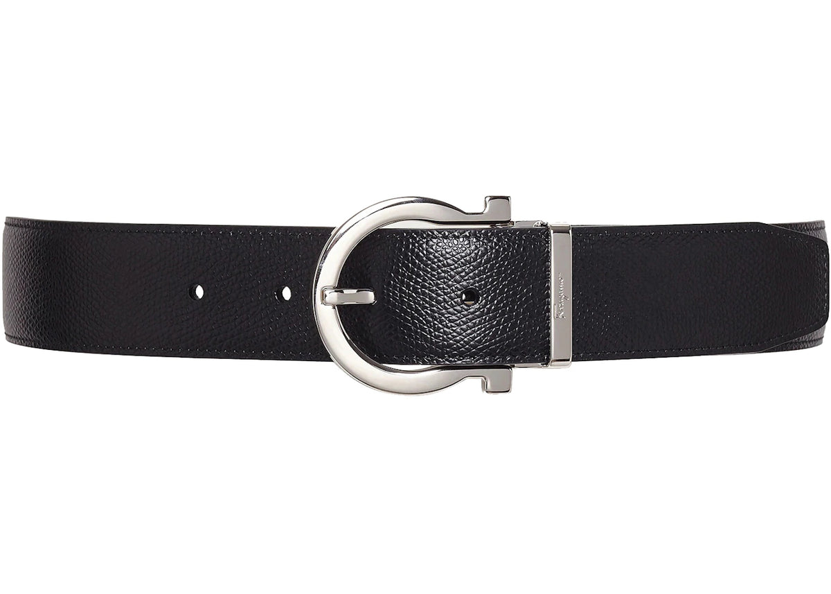 Ferragamo Reversible And Adjustable Gancini Belt Stamped Black/Hickory - vue secondaire B