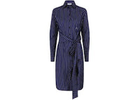 Ferragamo Women's Pinstriped Shirt Dress Navy Blue