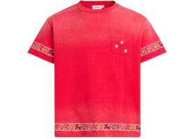 Found Embroidered Flower Border Tee Red - vue 360