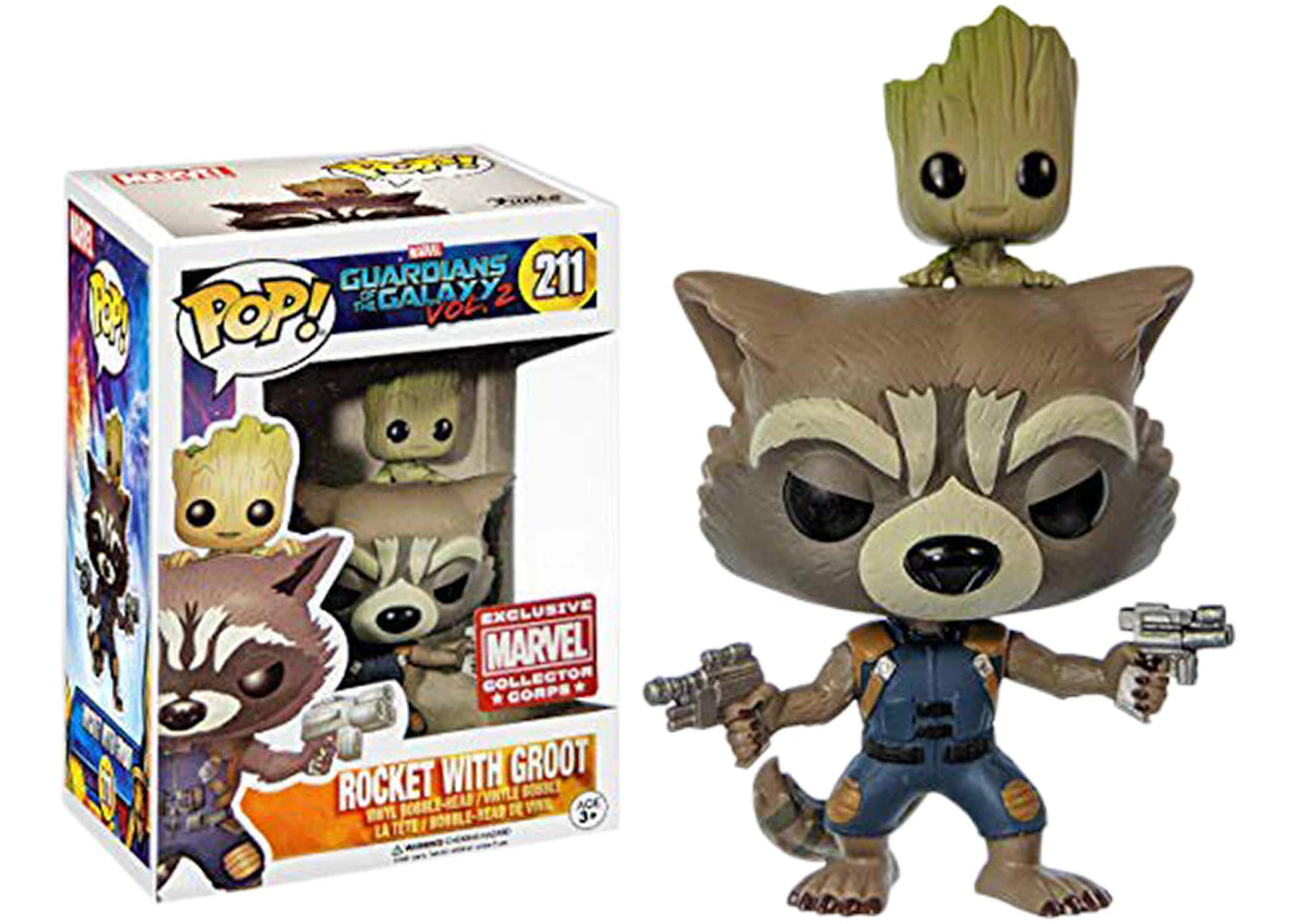 Funko Pop! Marvel Guardian of the Galaxy Vol. 2 Rocket with Groot Collector Corps Exclusive Bobble-Head #211 sneakers - au...