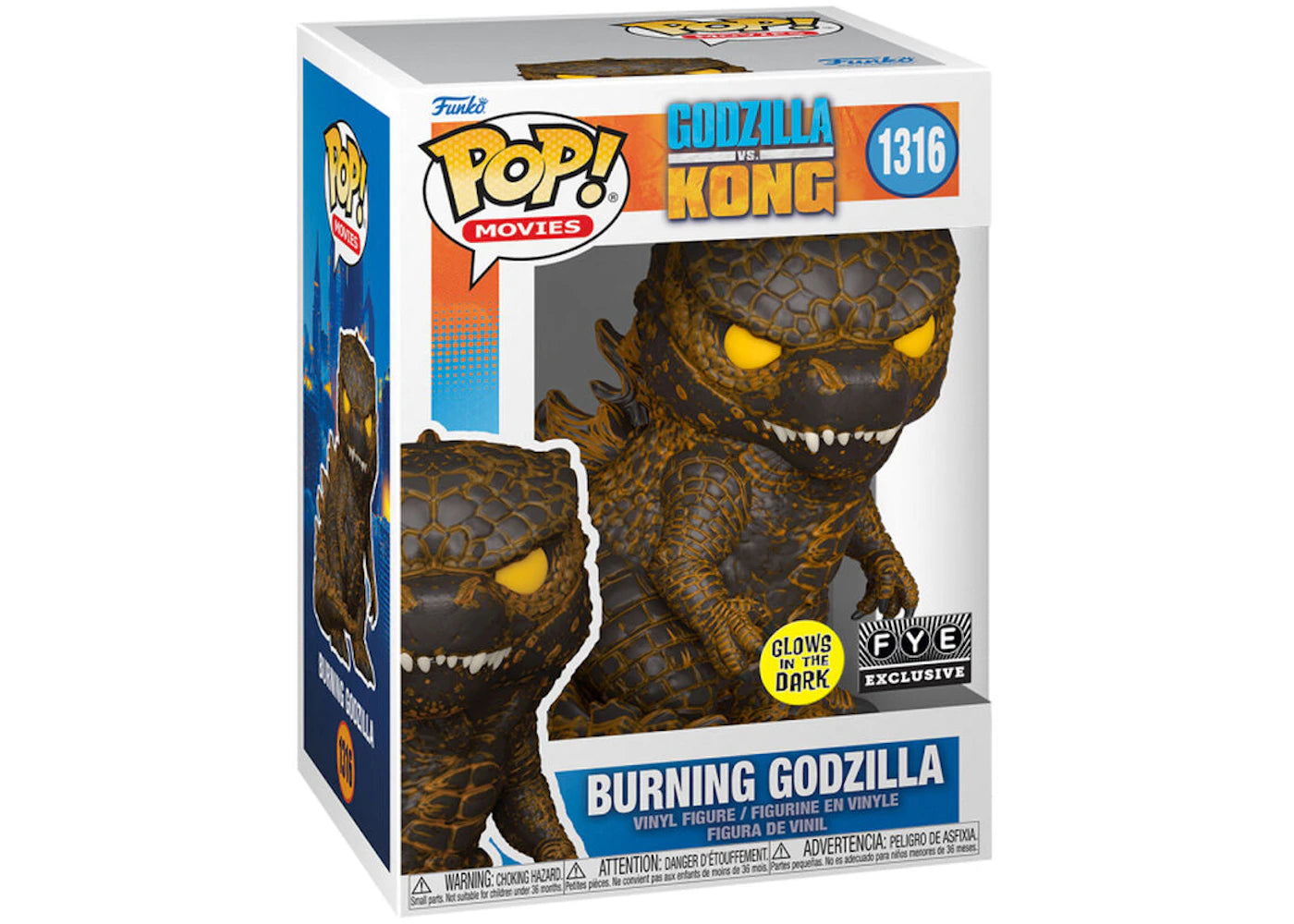 Funko Pop! Movies Godzilla v.s. Kong Burning Godzilla GITD FYE Exclusive Figure #1316 - vue 360