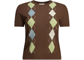 Ganni Argyle Crewneck Sweater Brown - vue 360