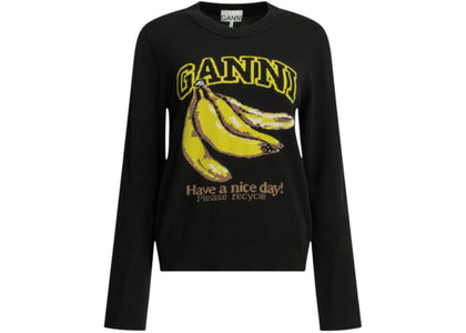 Ganni Banana Round Neck Sweater Black - authentic Ganni apparel